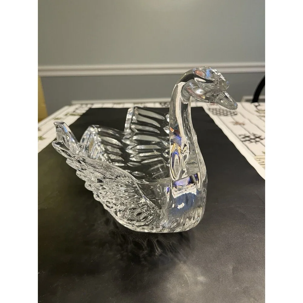 Clear Crystal Glass Swan Large Candy Dish